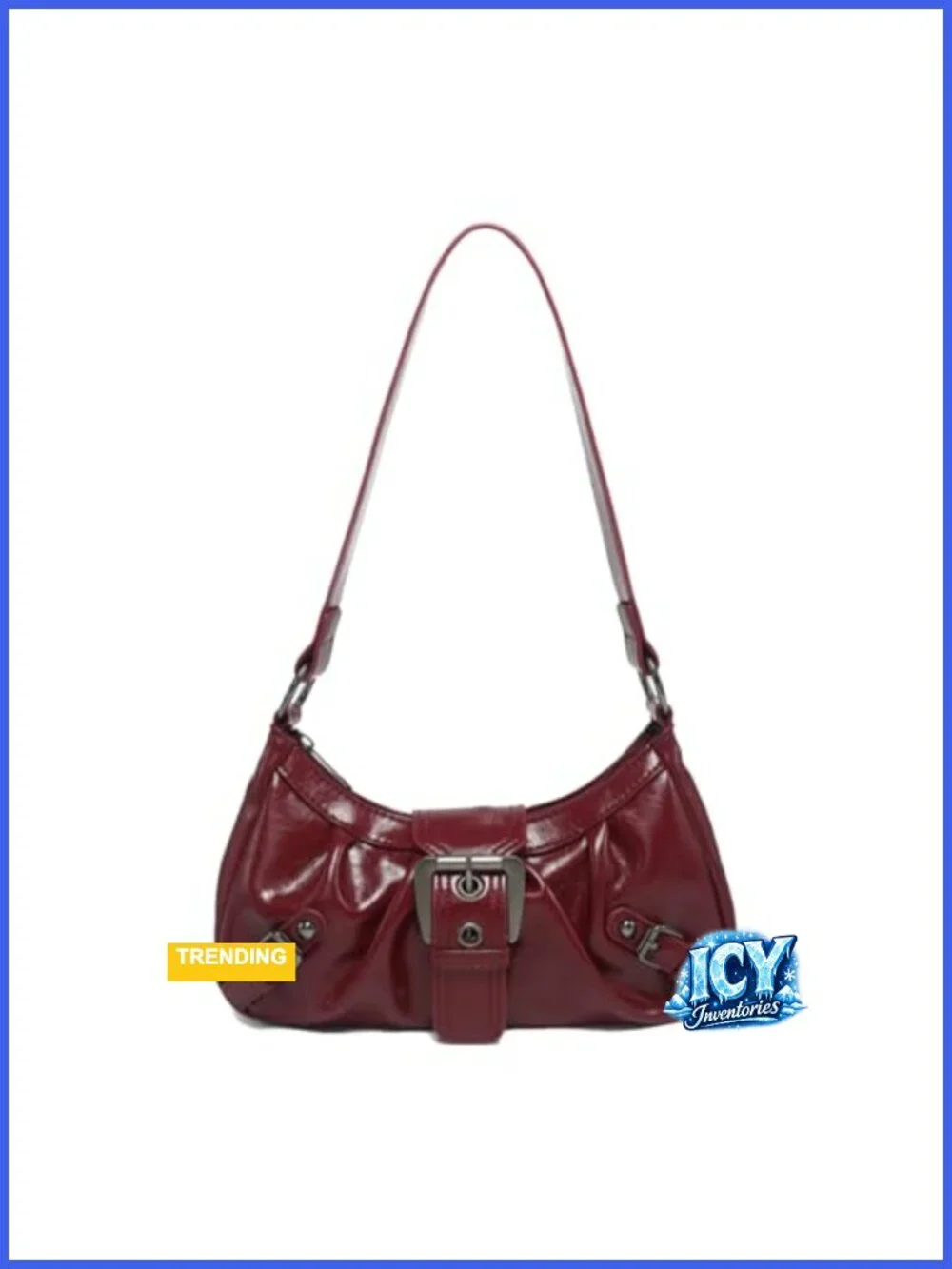 Y2K Punk Hobo Shoulder Bag Faux Leather Buckle Clutch Purse